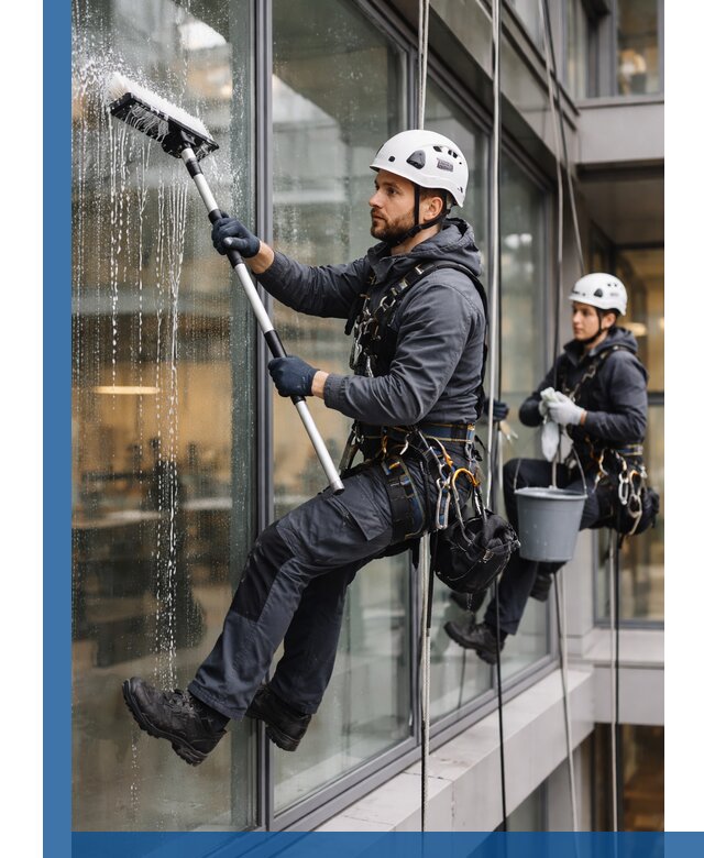 Профессиональная мойка витражей промышленными альпинистами в Луге