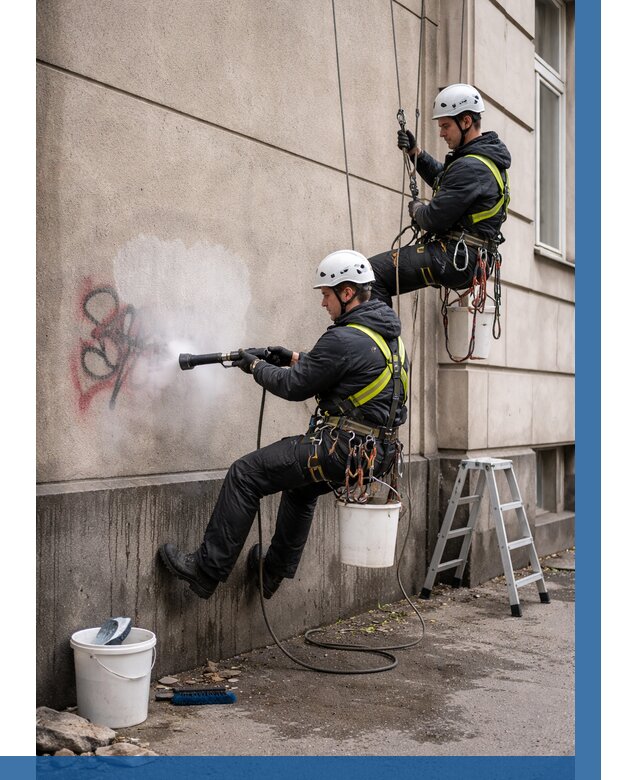 Удаление граффити с фасада в Луге от 4640 р. | ВЫСОТНИК-Лга