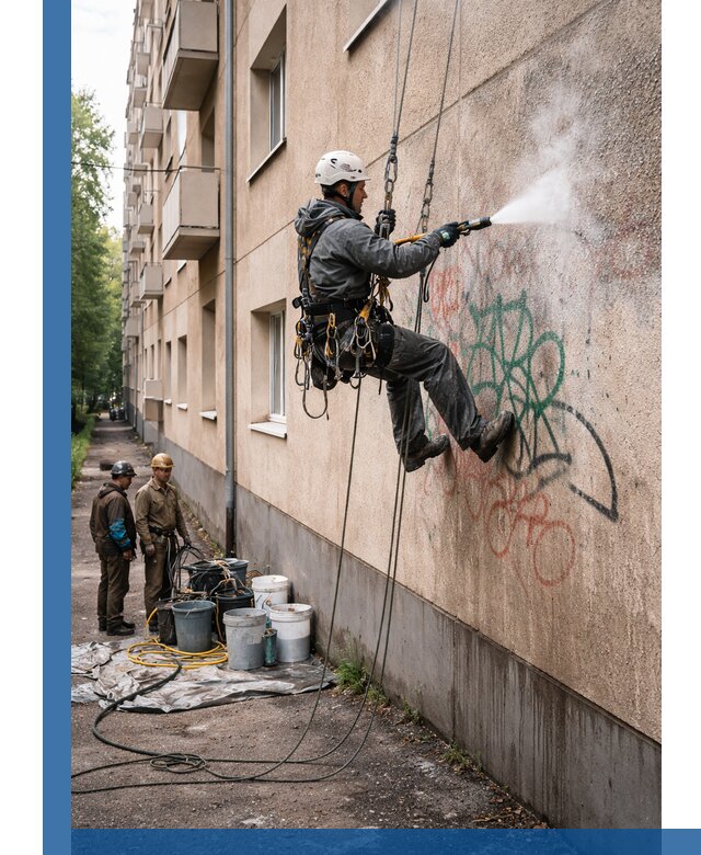 Удаление граффити с фасада в Луге без следов и повреждений