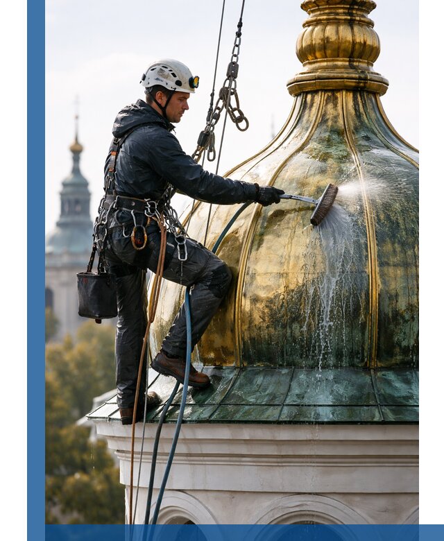 Профессиональная мойка куполов и шпилей высотными альпинистами в Луге