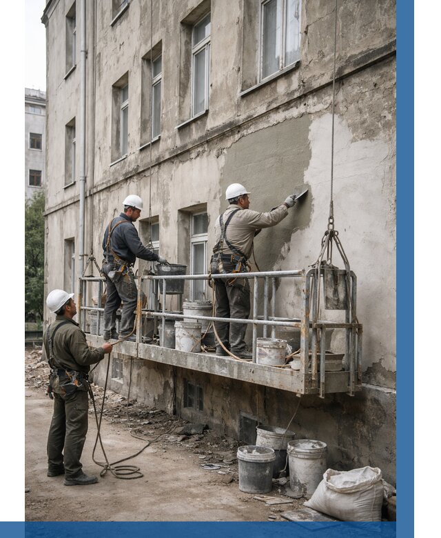 Капитальный ремонт фасада в Луге от 4330 р. | ВЫСОТНИК-Лга