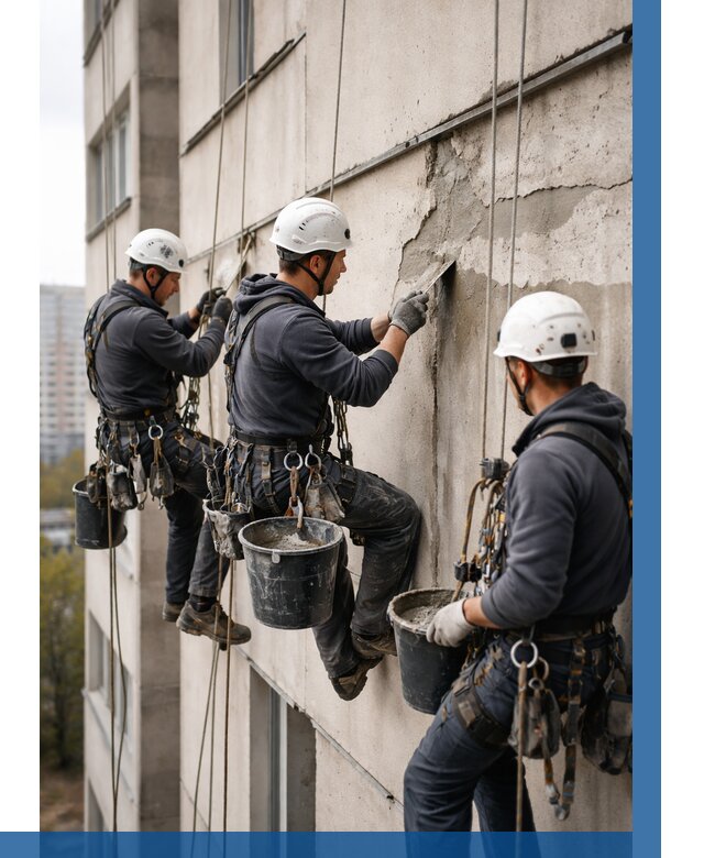 Ремонт бетонных элементов фасада в Луге от 2578 р. | ВЫСОТНИК-Лга