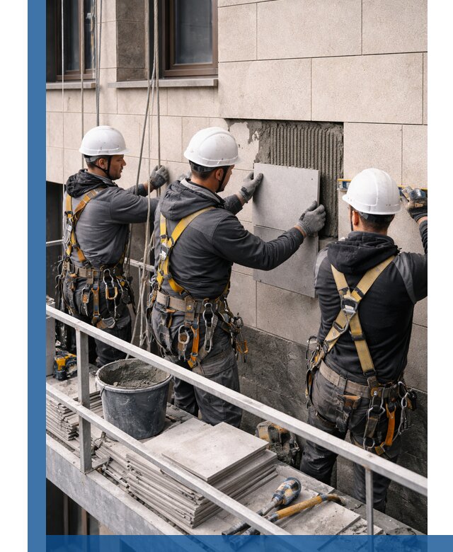 Ремонт облицовки фасада плиткой в Луге с гарантией