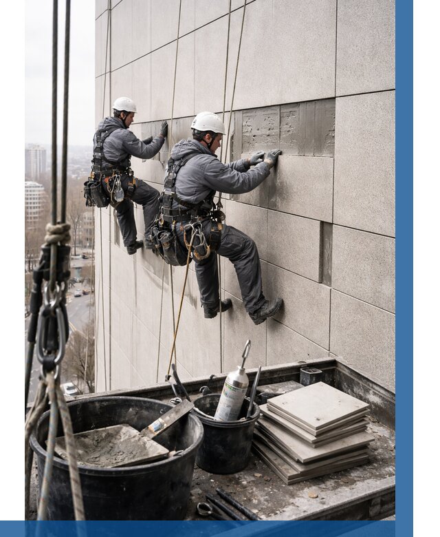 Ремонт фасада из керамогранита в Луге от 2578 р. | ВЫСОТНИК-Лга