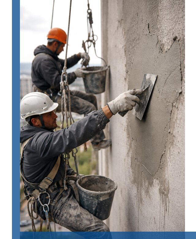 Штукатурка фасада на высоте в Луге профессиональные работы