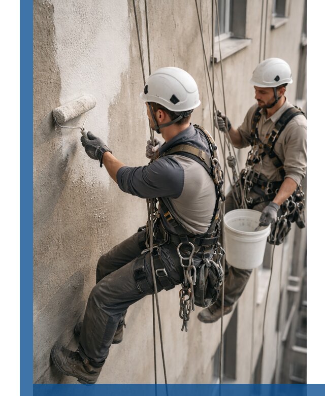 Грунтовка фасада на высоте в Луге промышленными альпинистами