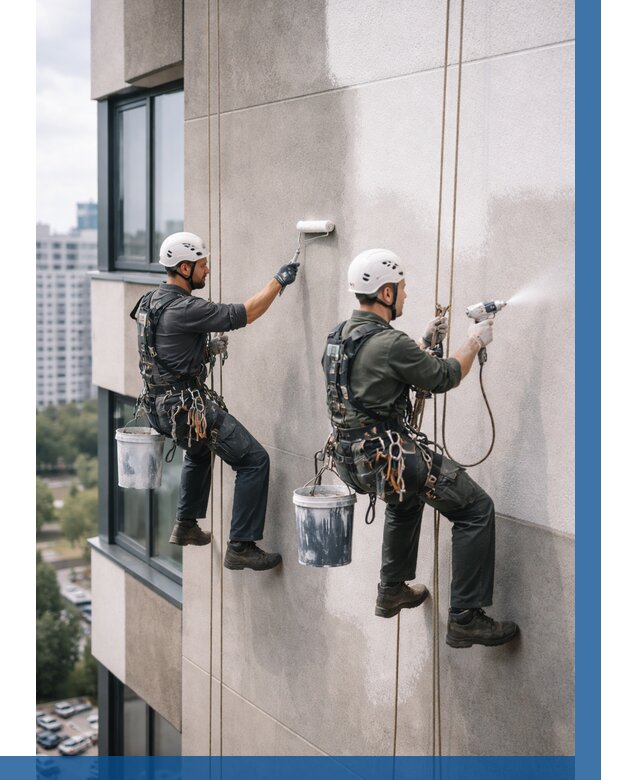 Покраска фасада альпинистами в Луге от 309 р. | ВЫСОТНИК-Лга