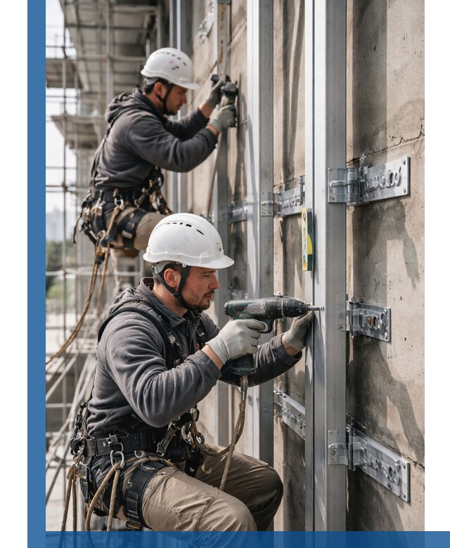 Монтаж и крепление подсистемы вентфасада в Луге