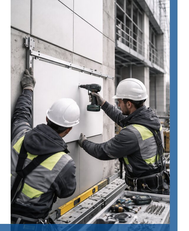 Монтаж композитных панелей фасада в Луге от 2578 р. | ВЫСОТНИК-Лга