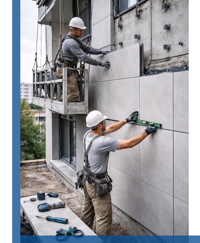 Монтаж керамогранита на фасад в Луге под ключ с гарантией качества