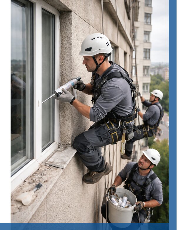 Герметизация оконных швов снаружи в Луге от 1547 р. | ВЫСОТНИК-Лга