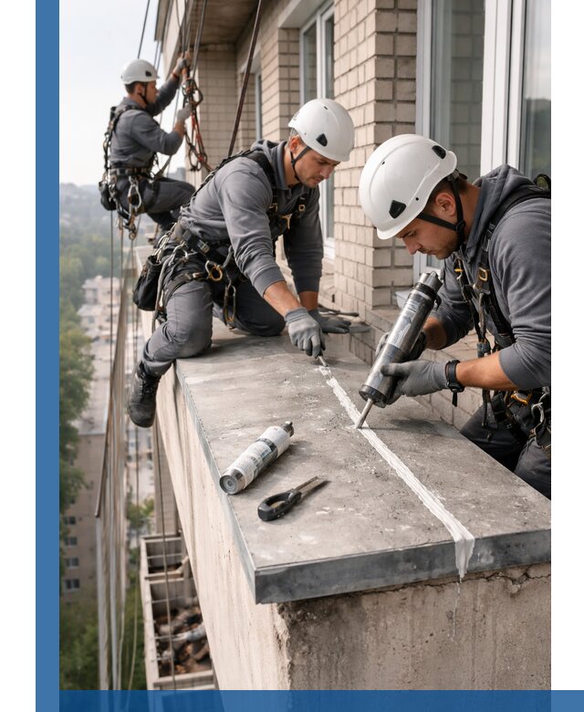 Герметизация балконного козырька в Луге профессионально