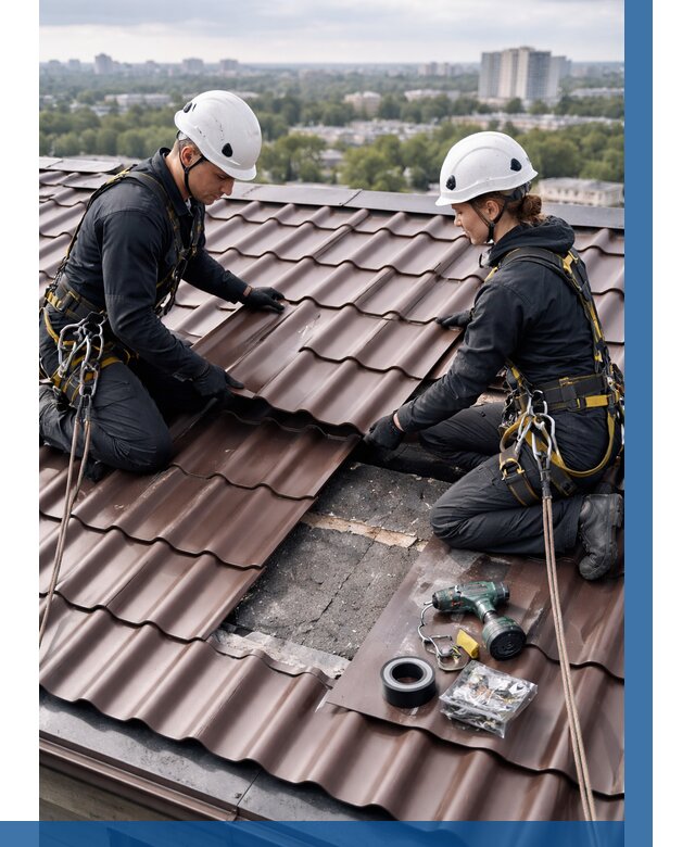 Ремонт металлочерепицы на крыше в Луге от 928 р. | ВЫСОТНИК-Лга