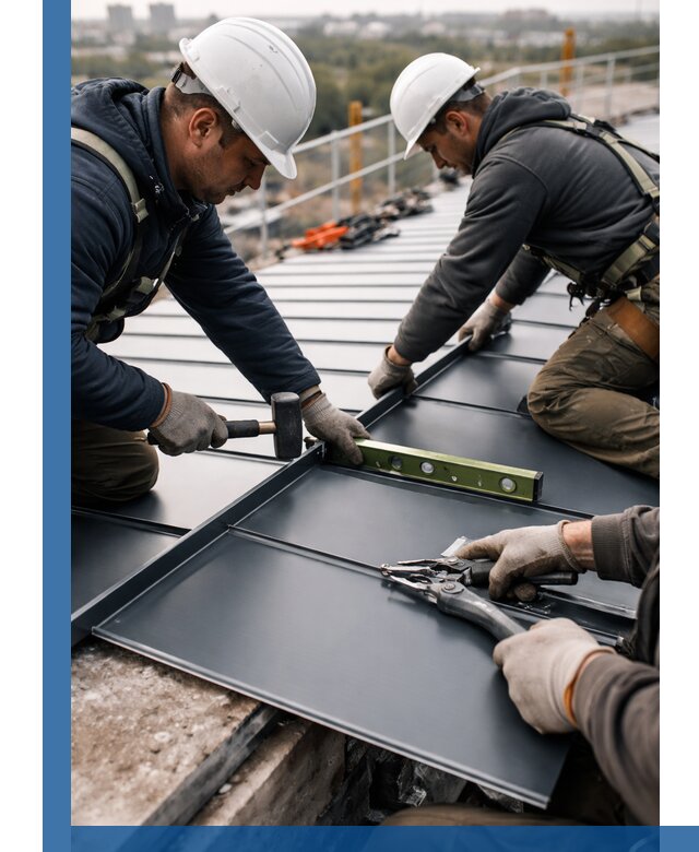 Монтаж фальцевой кровли в Луге для промышленных зданий