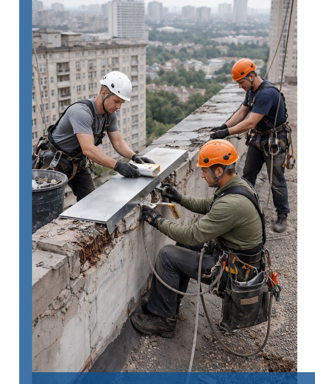 Ремонт парапета на кровле в Луге, высотные работы с гарантией