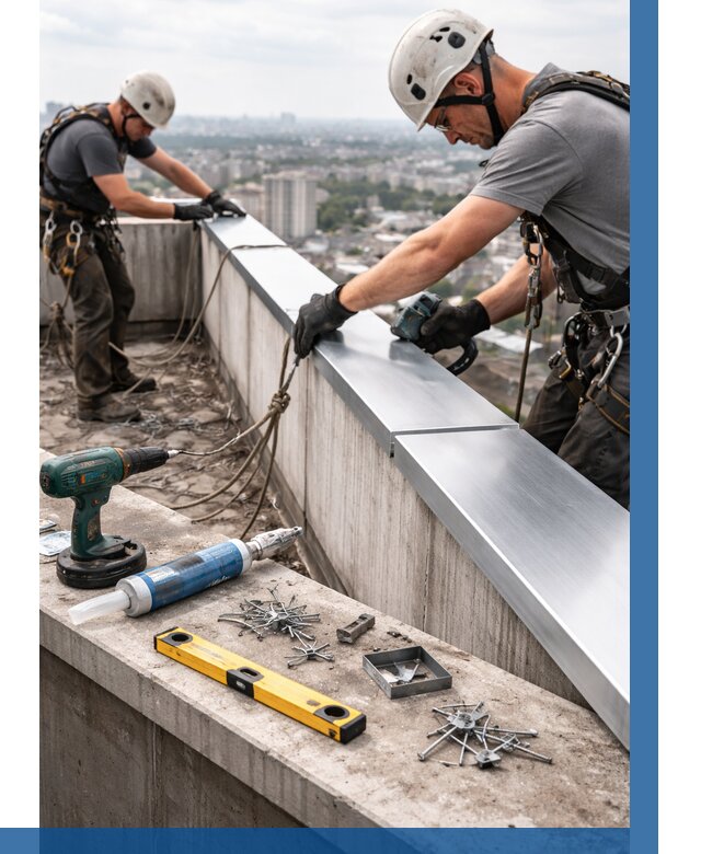 Монтаж парапетных крышек в Луге от 825 р. | ВЫСОТНИК-Лга