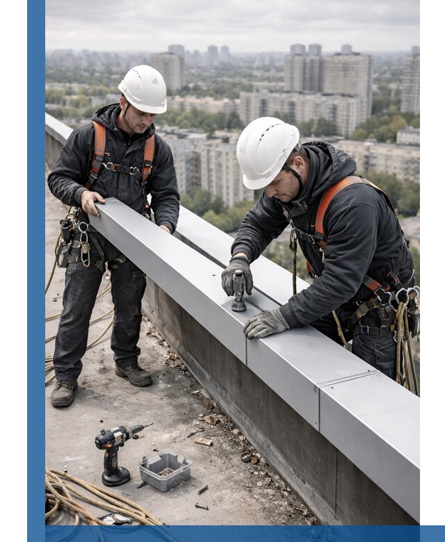 Монтаж парапетных крышек и ограждений кровли в Луге