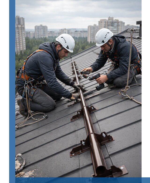 Монтаж снегозадержателей на кровле зданий в Луге под ключ