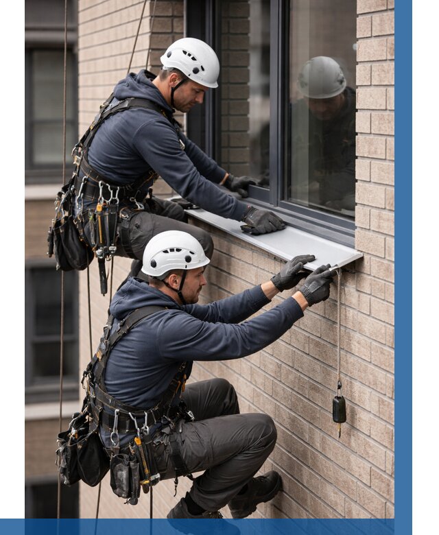 Монтаж оконных отливов под ключ в Луге от 3609 р. | ВЫСОТНИК-Лга