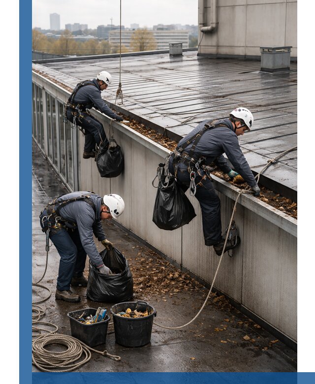 Очистка кровли по периметру в Луге силами промышленных альпинистов