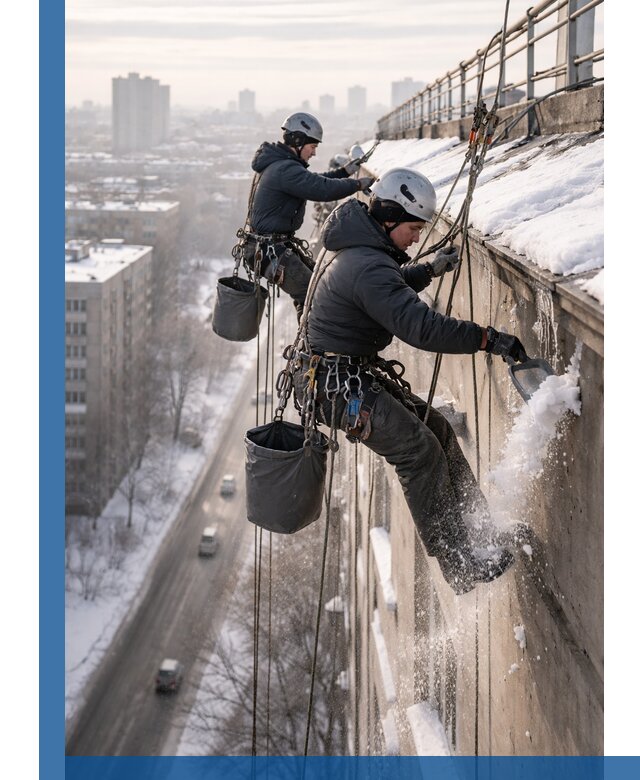 Очистка карнизов от снега в Луге профессионально и безопасно