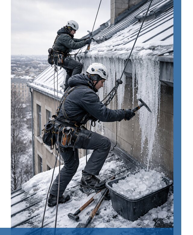 Удаление наледи с кровли в Луге от 5671 р. | ВЫСОТНИК-Лга