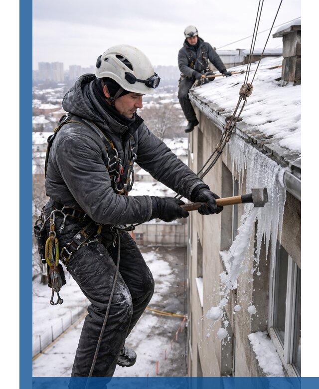 Сбивание и удаление сосулек с крыши в Луге безопасно