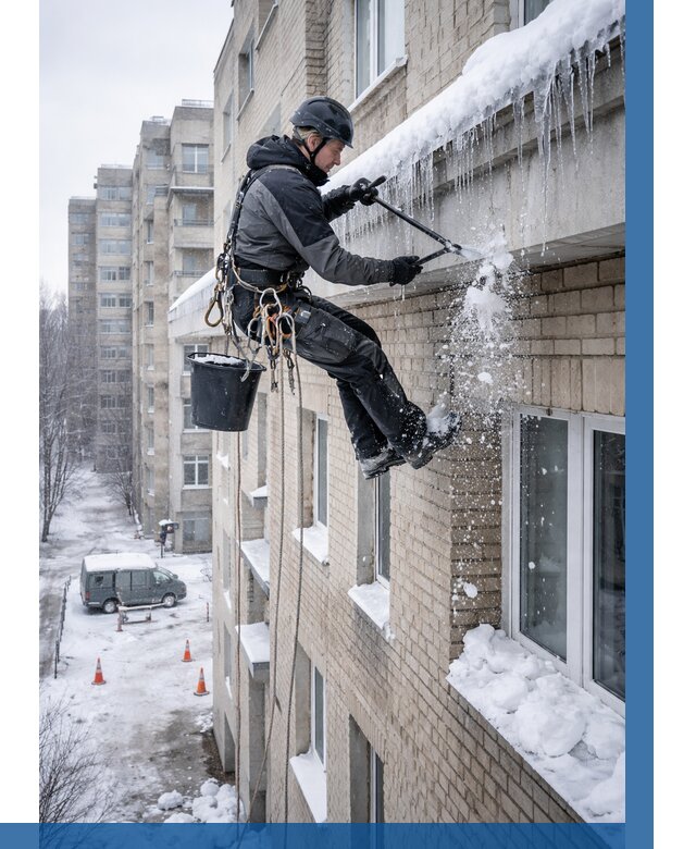 Удаление наледи с карнизов в Луге от 361 р. | ВЫСОТНИК-Лга