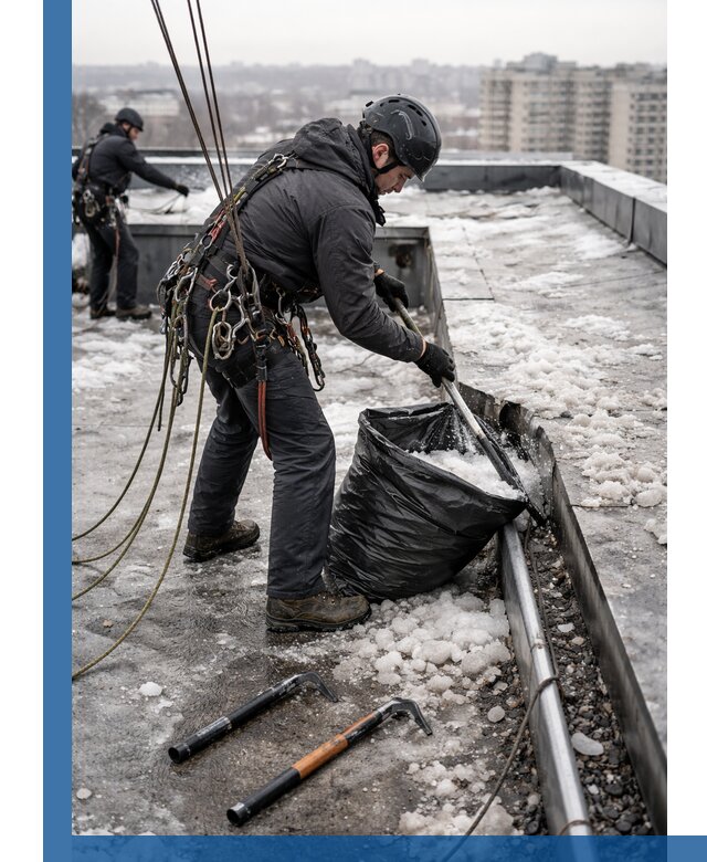 Аварийная очистка кровли в Луге от промальпинистов