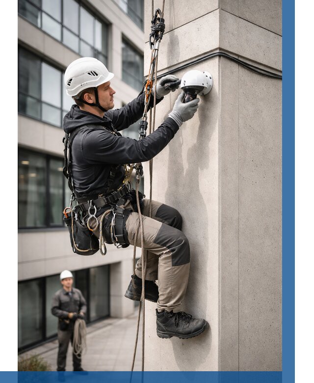 Монтаж камер видеонаблюдения на фасаде в Луге от 8764 р.-ВЫСОТНИК-Лга