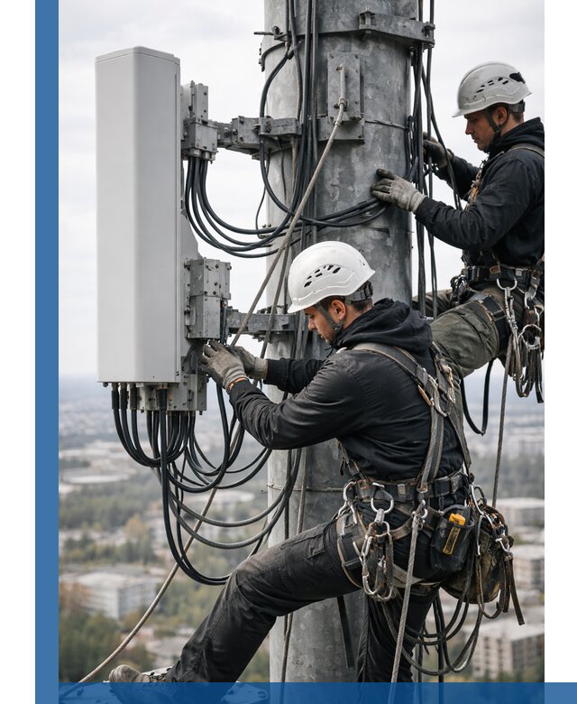 Монтаж оборудования связи на мачте в Луге с пусконаладкой