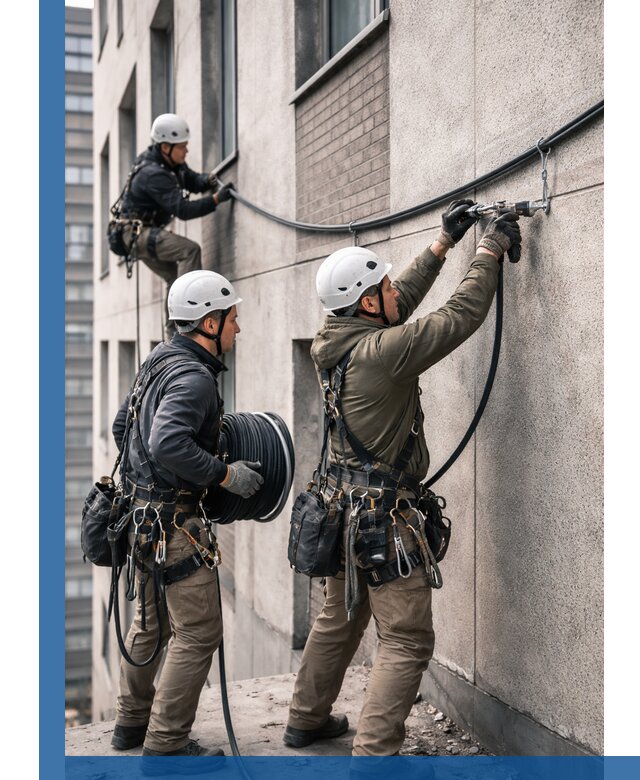 Прокладка кабеля по фасаду в Луге, профессиональный монтаж