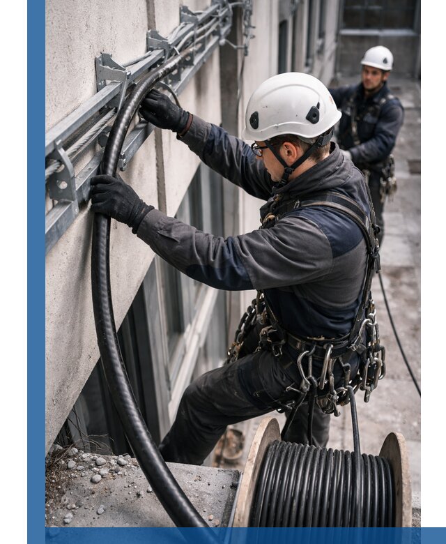 Протяжка кабеля питания на высоте в Луге с гарантией безопасности и качества