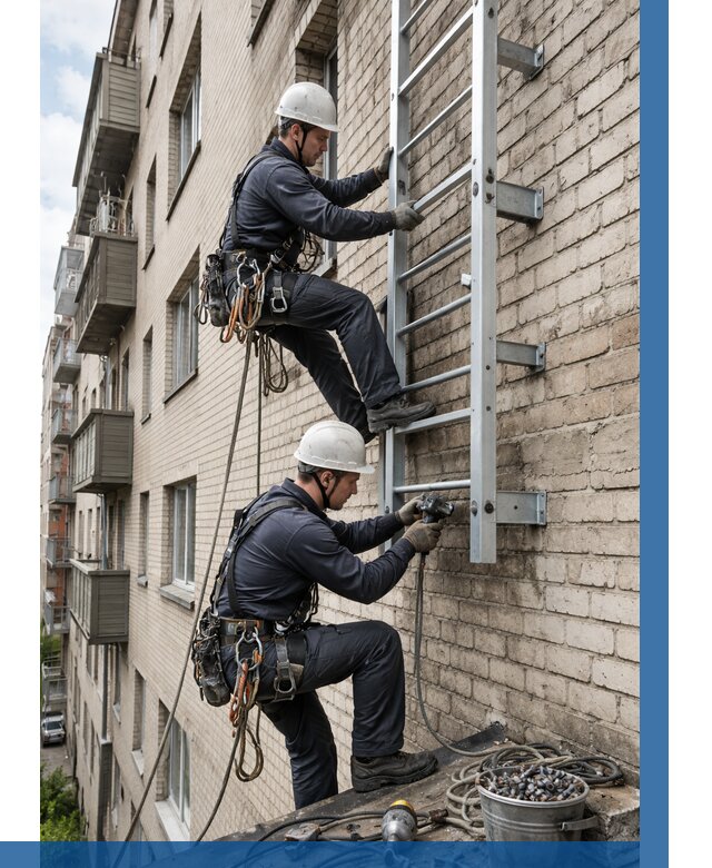 Монтаж пожарной лестницы в Луге от 25775 р заказать у ВЫСОТНИК-Лга