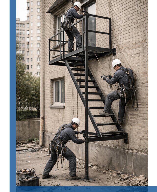 Монтаж пожарной лестницы в Луге, установка и крепление