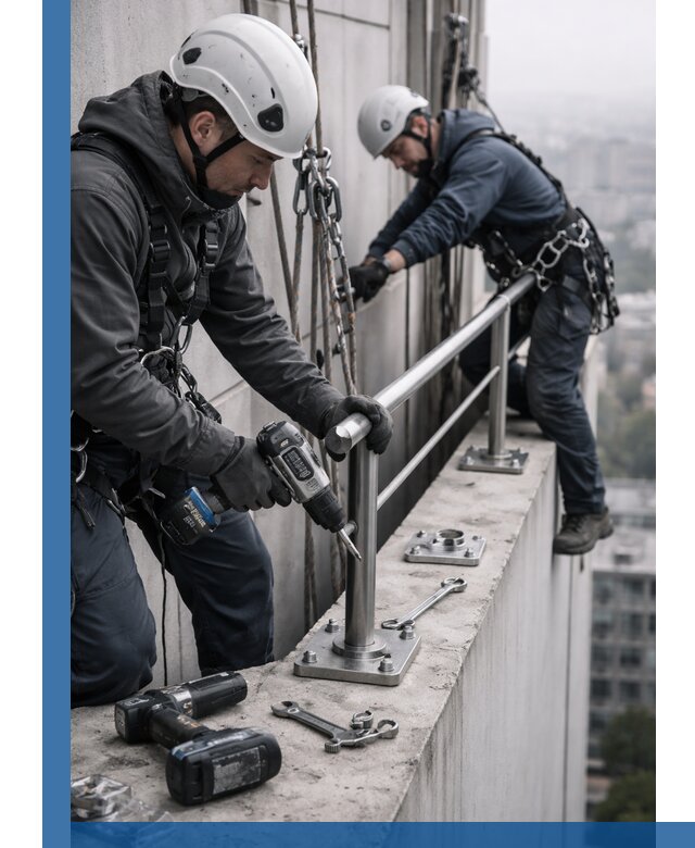 Монтаж перил на высоте в Луге для жилых и промобъектов