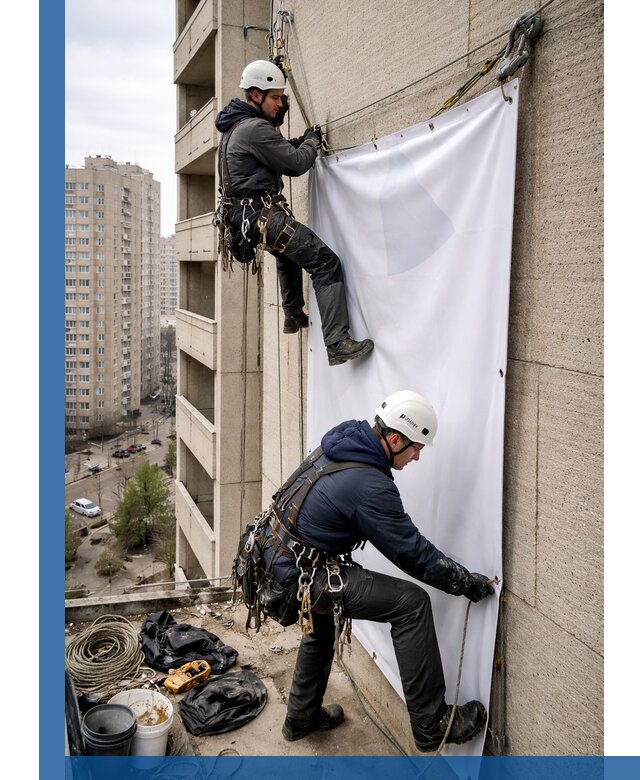 Профессиональный монтаж баннеров на фасаде в Луге