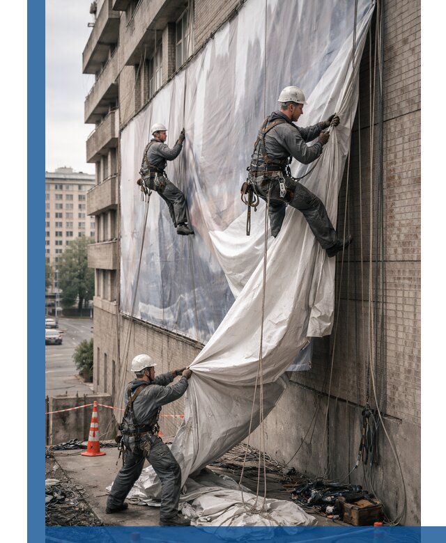 Демонтаж баннеров с фасада в Луге оперативно и безопасно