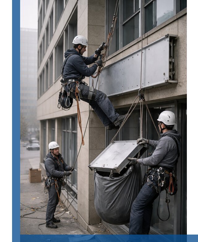 Демонтаж рекламной вывески с высотными работами в Луге