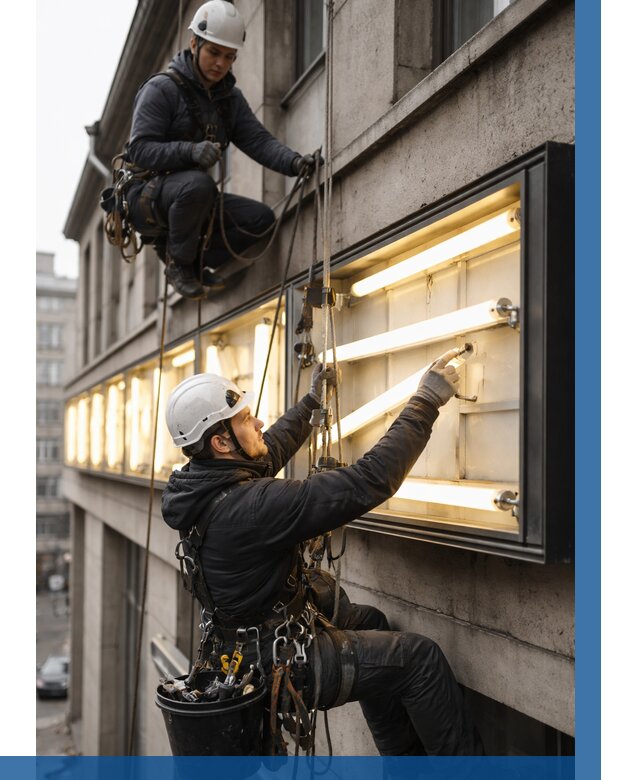 Замена ламп в вывеске в Луге под ключ от 3609 р. | ВЫСОТНИК-Лга
