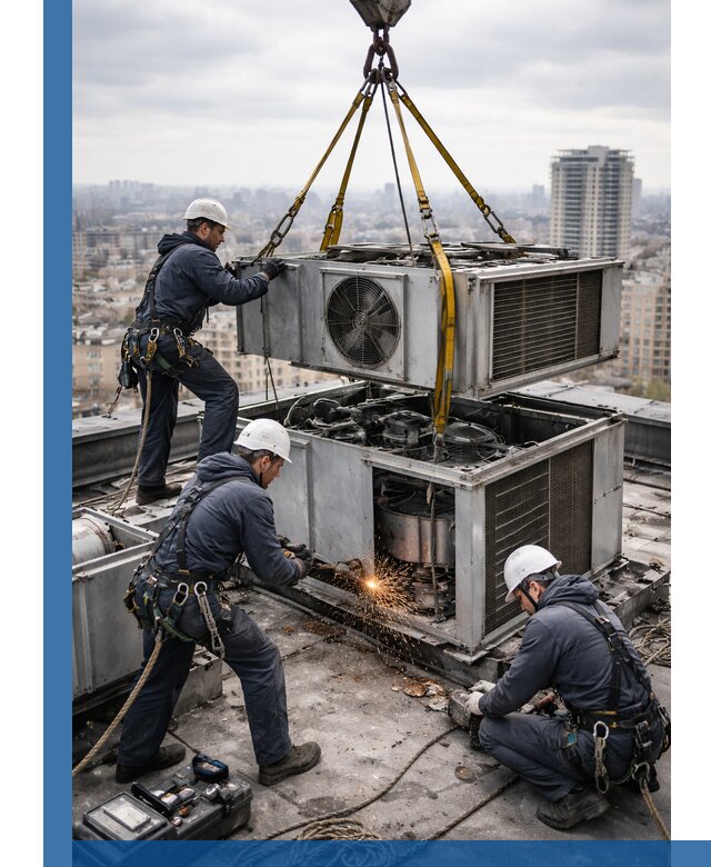 Демонтаж крышной установки в Луге любой сложности