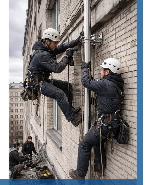 Монтаж флагштока на здании в Луге от 6702 р. | ВЫСОТНИК-Лга