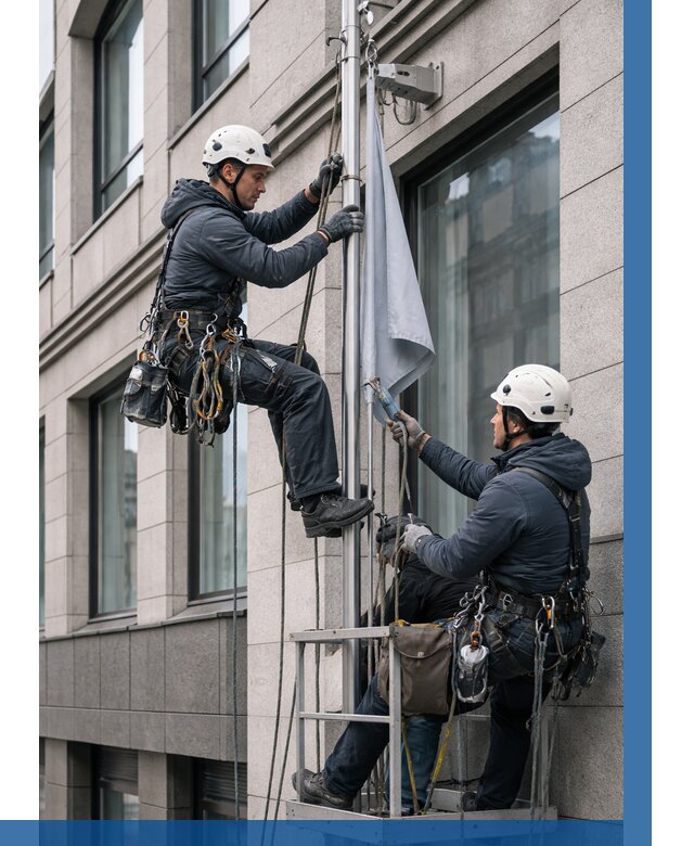 Установка флагов на фасаде в Луге от 4640 р. | ВЫСОТНИК-Лга