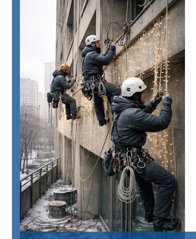 Монтаж новогодней иллюминации и украшение фасадов в Луге