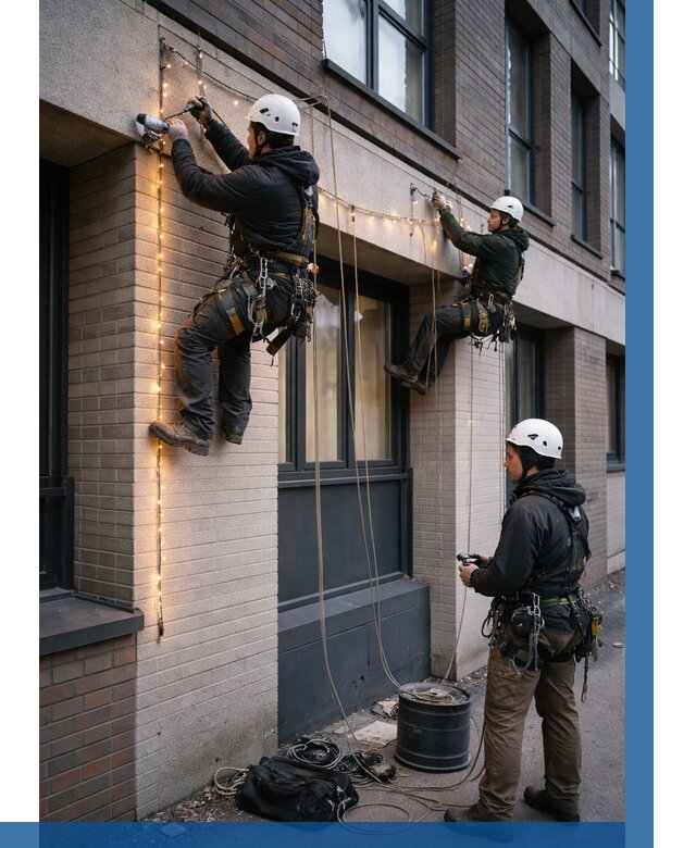 Монтаж гирлянд на фасаде в Луге от 3609 р. | ВЫСОТНИК-Лга