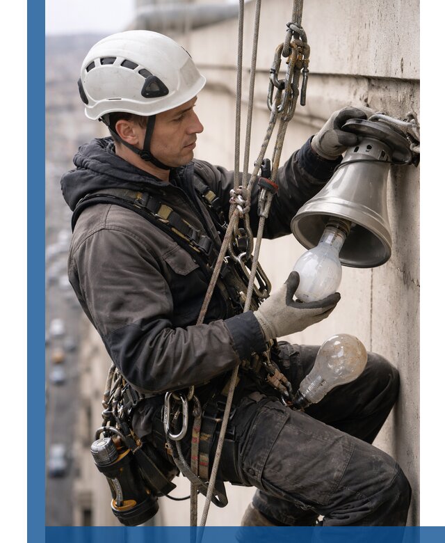 Замена ламп на высоте в Луге профессионально и быстро