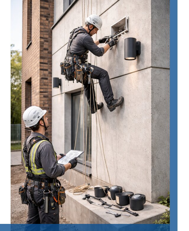 Монтаж фасадного освещения в Луге от 2578 р. | ВЫСОТНИК-Лга