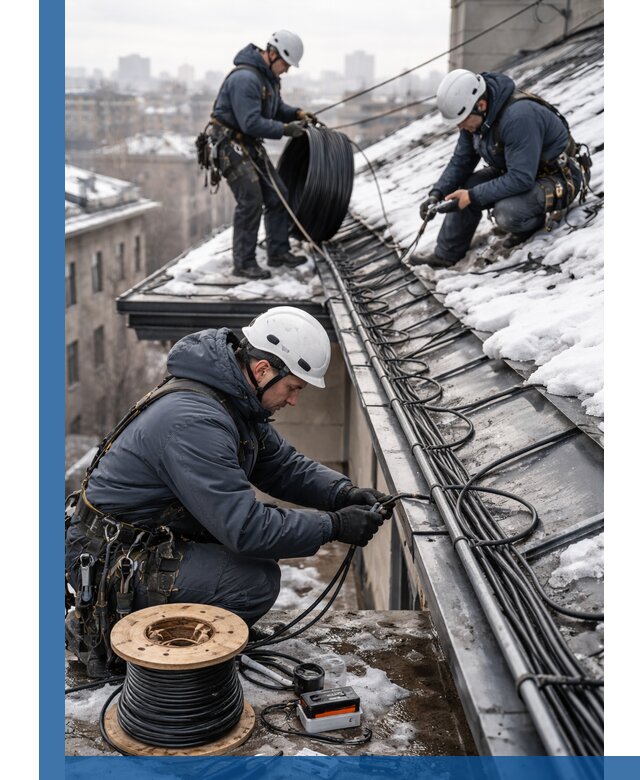 Монтаж греющего кабеля на кровле в Луге под ключ