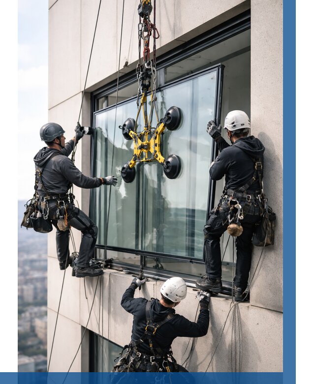 Монтаж стеклопакетов на высоте в Луге от 3299 р. | ВЫСОТНИК-Лга