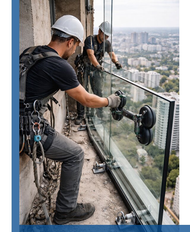 Монтаж стеклянных ограждений под ключ с гарантией в Луге